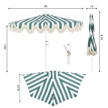 Beverly 9 ft. Designer Classic Scalloped Fringe Half Market Patio Umbrella